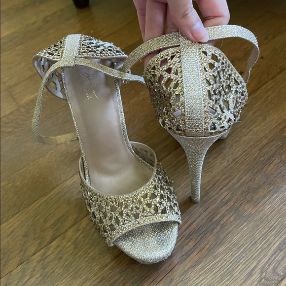 Thalia Sodi Gold Rhinestone Open Platform Heels - Picture 4 of 10